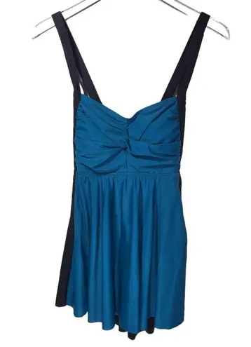 Bloomchic NWT Two Toned Twist Front Adjustable Straps Tankini Top in Teal/Black