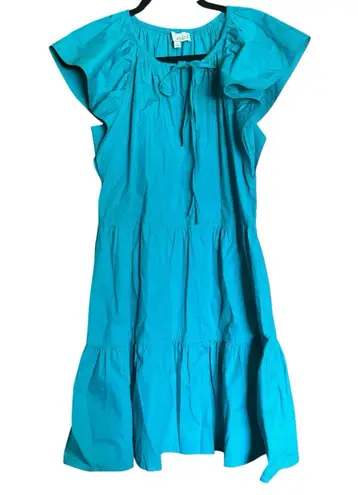 PINCH Midi Tiered Ruffle Dress Womens Small Blue Cotton Sundress