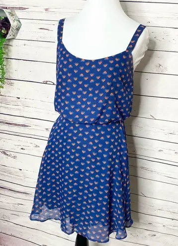 Bebop  Blue & Red/Orange Hearts Sun Dress Size Small