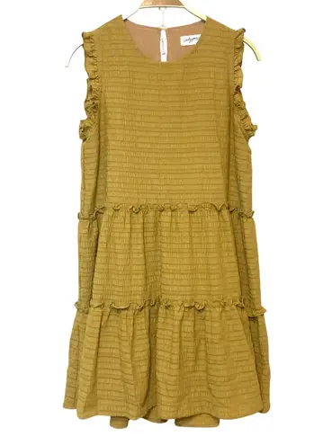 Carly Jean Los Angeles Mustard Yellow Sleeveless Ruffle Trim Tiered Shift Dress