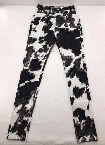 We Wore What  Cow Print Black and White Stiletto Slit Jeans SIZE 28 X 33 NWOT