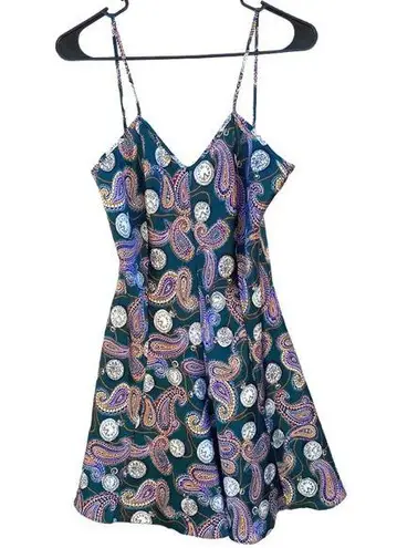 Violets & Roses vintage Womens large sleeveless green paisley clock print dress