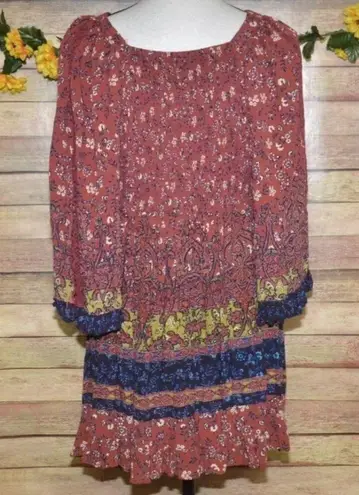 Angie Cute Dress Women’s Size L Floral Boho Puff Bell Sleeve Midi Smocked Lace