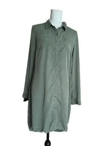 Merona  Women M Olive Green Long Sleeve Button Up Shirt Dress Casual