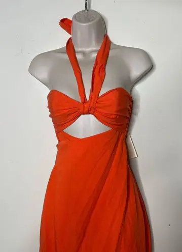 Mara Hoffman NWT Paula cutout linen-blend midi dress in orange papaya 00