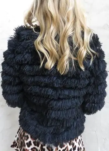 Blue Blush Black Fur Jacket