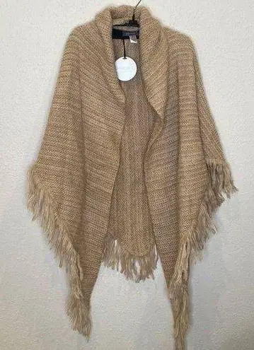 Demdaco Women’s Acrylic Knit Wrap Shawl Fringe Beige/Tan NWT OS Casual Bohemian