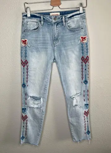 Driftwood Womens Jackie High Rise Slim Leg Embroidered Jeans Size 27