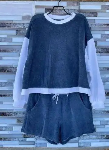 Electric and rose terrycloth color block 2 piece small Blue