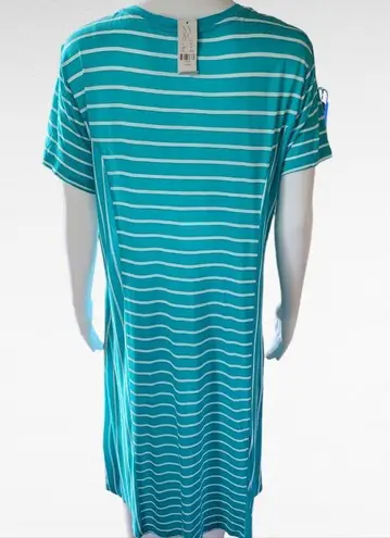 Ny&co NY& Turquiose White Stripe Vneck Swing Dress Size Large