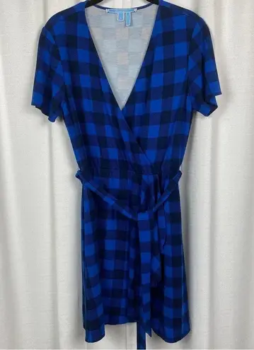 Draper James Blue Plaid Faux Wrap Mini Dress Sz.M