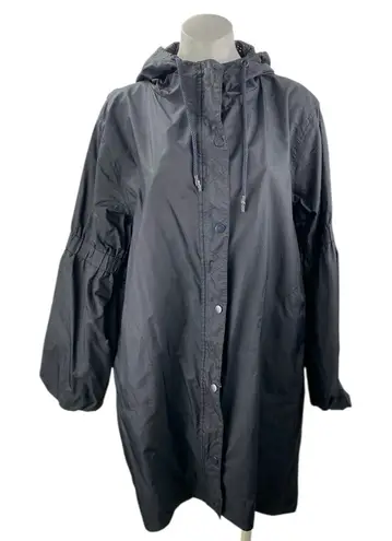 Jo Lab Women's Black Snap Button Long Sleeve Hooded Rain Coat Trench Jacket Sz M Size M