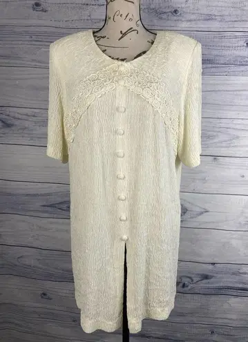 Melissa Tunic Top Womens 16W Crinkle Texture Button Detail Zip Back Ivory USA