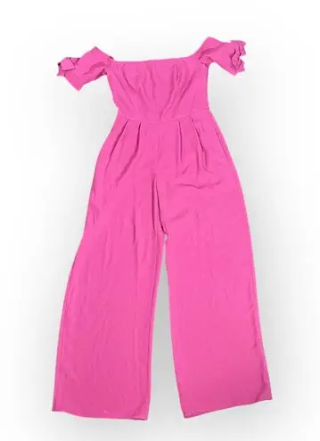 Gal Meets Glam Meredith Jumpsuit Women's Size 0P Pink Bow Off Shoulder Wide Leg