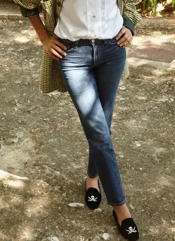 Jon Josef Black Velvet Gatsby Embroidered Skull Flat Loafers Shoes Size 7.5