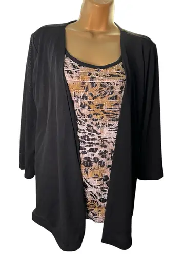 Christopher & Banks Faux Twinset Top Mixed Print Open Front Black XL
