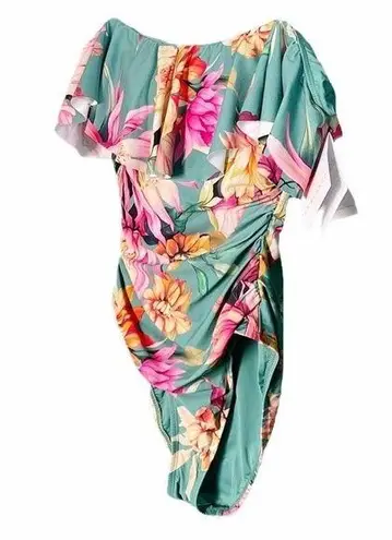 La Blanca NWT Jade Garden Floral Off Shoulder Ruffle One-Piece Swimsuit Size 8