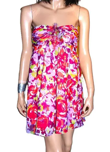 Twenty One Multi Colored Floral Strapless Dress S