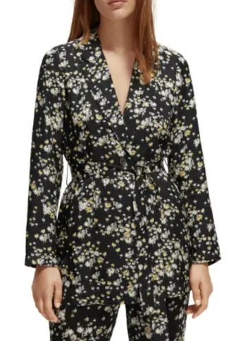 Scotch & Soda NWT Size L Black Yellow Floral Draped Blazer Belted Garden Girl - Image 1