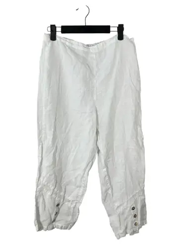 Click By Color Me Cotton White Linen Button Crop Flowy Wide Leg Pants Medium