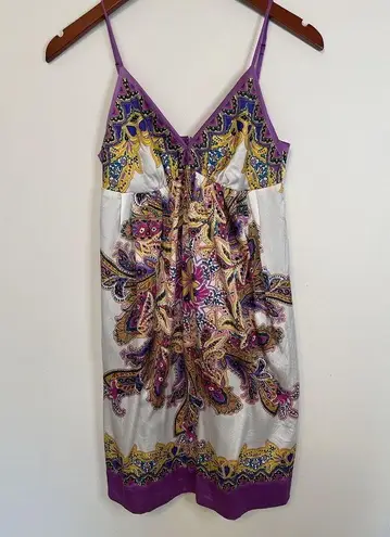 ECI New York Dress size 2 Silky Slip Babydoll Purple Paisley Boho