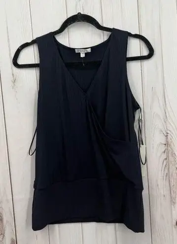 Nine Britton Stitch Fix Women’s Medium Navy Ribbed Faux Wrap Top New