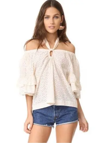 Rebecca Taylor NEW La Vie  Eyelet Off The Shoulder Halter Top Size XS $225 Beige