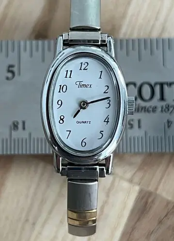 Timex Ladies Watch Vintage Two Tone Stretch Bracelet White Dial
