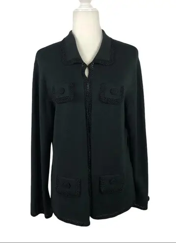 Etcetera Black Knit Silk/Cashmere blend Granny Cardigan with Crochet Trim XL - Image 16