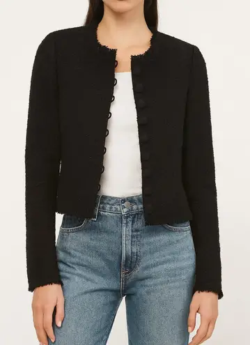 Club Monaco Long Sleeve Collarless Button Front Bouclé Blazer Black 2