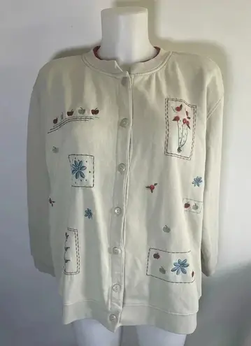 Vintage Grandma style Extra Shenanigans Button Front Embroidered Apples 2X 0186 Red - Image 1