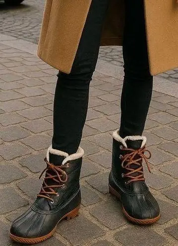 None Classic Warm Sherpa Duck Boots Leather Accents Rubber Sole Winter Sz 8