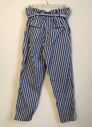 ZARA  Trafaluc Pinstripe Paperbag Woven Trousers Blue and White Size XS