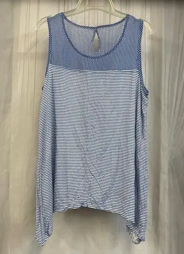 Dana Buchman Blue White Striped Sleeveless Top L Asymmetrical Hem Blouse