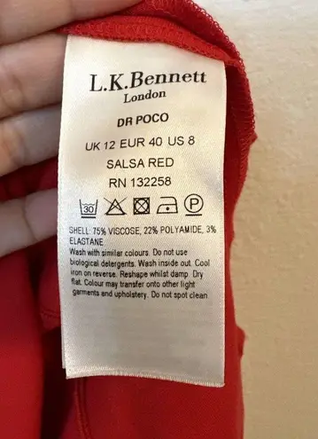 LK Bennett L.K. Bennett Womens Red Drape Detail Short Sleeve Zip Back Shift Dress Size 8