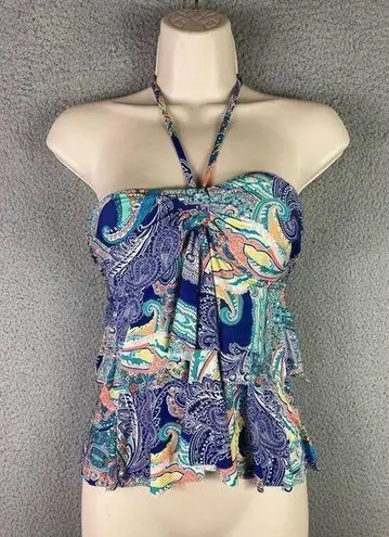 Kenneth Cole  Swim Reaction Top Tankini Womens Size Small Ruffle Halter Blue