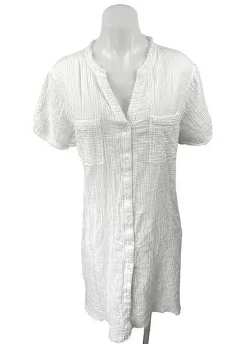 Pure Navy White Gauze Short Sleeve Pocket Button Down Mini Shirt Dress Size XL