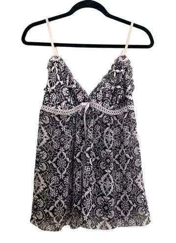 Linea Donatella Vintage Womens M Soft & Lace Cami Top Black Pink Floral Babydoll