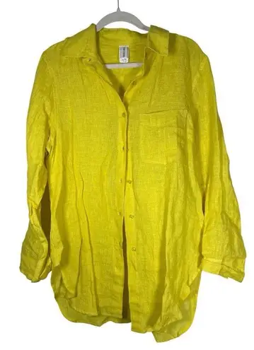 SHANI SHEMER Linen Buttoned Down Shirt One Size Cover Up Yellow