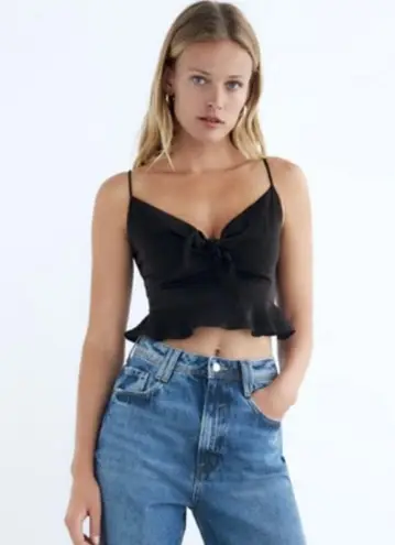 ZARA NWOT  Black Cropped Ruffle Cami Top I Size Small