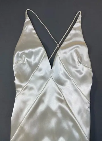 Maniju Manifu Sleek Satin Maxi Dress in Cream Size Small