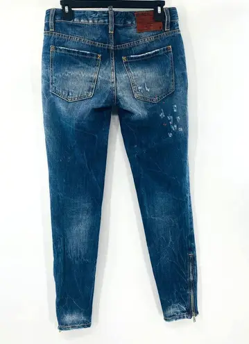 Dsquared2 Paint Splatter Skinny Jeans Size 40 Size 4 Medium Wash Rigid Denim - Image 3