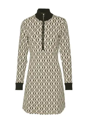 Maje NWT Royal in Ecru Noir Monogram Knit Zip Up Sweater Dress 40 / US 8 $385