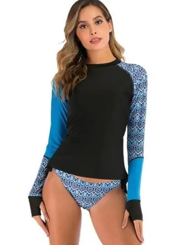 2 Piece Long Sleeve Swimsuit Swim Shirt Bathing Wetsuit (Size: XL) (New)