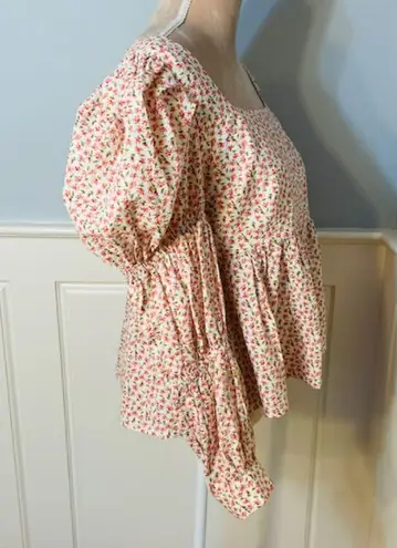 Tuckernuck Hyacinth House Puff Long Sleeve Peplum Floral Blouse Small Green