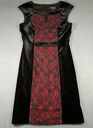 Connected Apparel Dress Womens 8P Black Velvet Red Lace Sheath Party Career