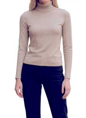 New York & Company Y2K Rose Gold Glitter Fitted Turtleneck Sweater Size Small Pink