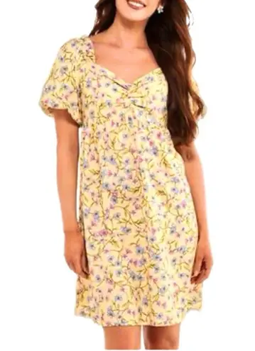 Emma & Michele NWT Cottagecore Dress Floral Puff Sleeve Sunshine Yellow Small