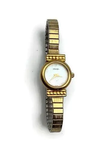 Monet Vintage  Quartz Gold Tone Streched Band Watch Need Some Work