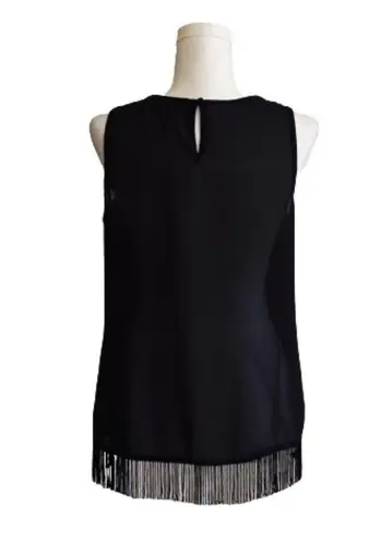 YA Los Angeles Top Blouse Black Silk Blend Sleeveless Fringe Hem Top Small NEW